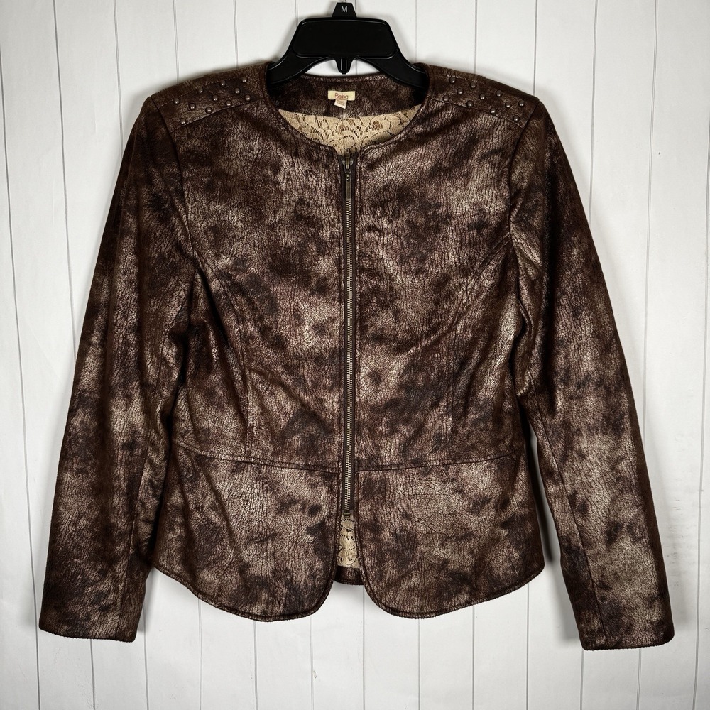 Studded Faux Leather Brown Blazer Look Jacket Western Cowgirl Chic Dressy Boho S